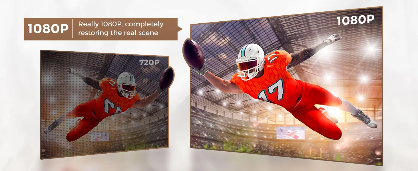 Side-by-side comparison of a 720P and a native 1080P projection of the same sports photo