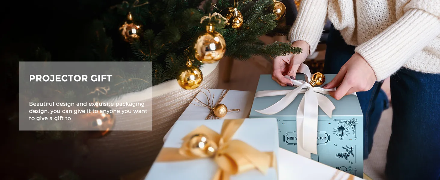 An AY2Pro gift box being tied with ribbon beside holiday decorations