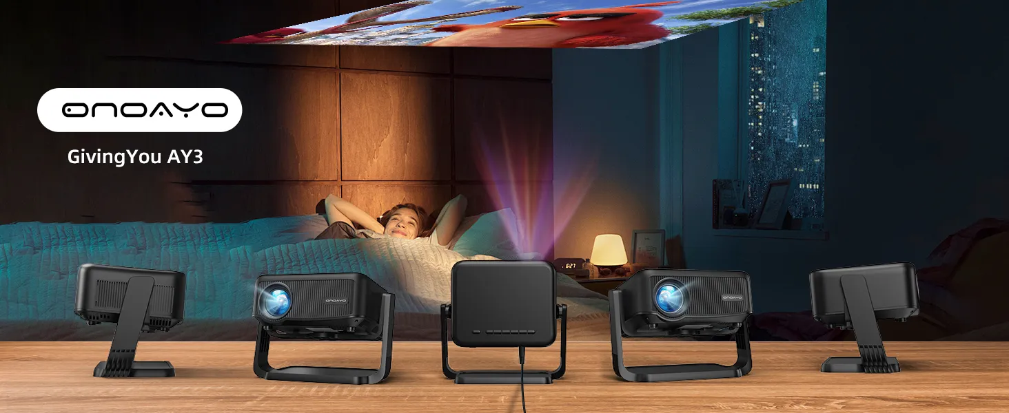 AY3 shown at several angles as it projects onto the bedroom wall and ceiling