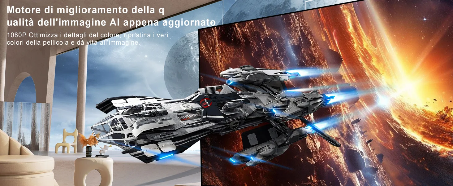 Scena spaziale proiettata dall'ONOAYO AY3 in soggiorno