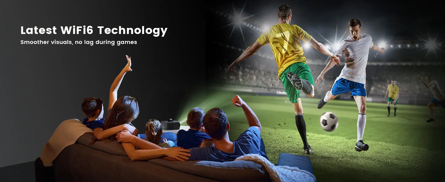 A football match projected over Wi-Fi 6 for a family watching from a sofa