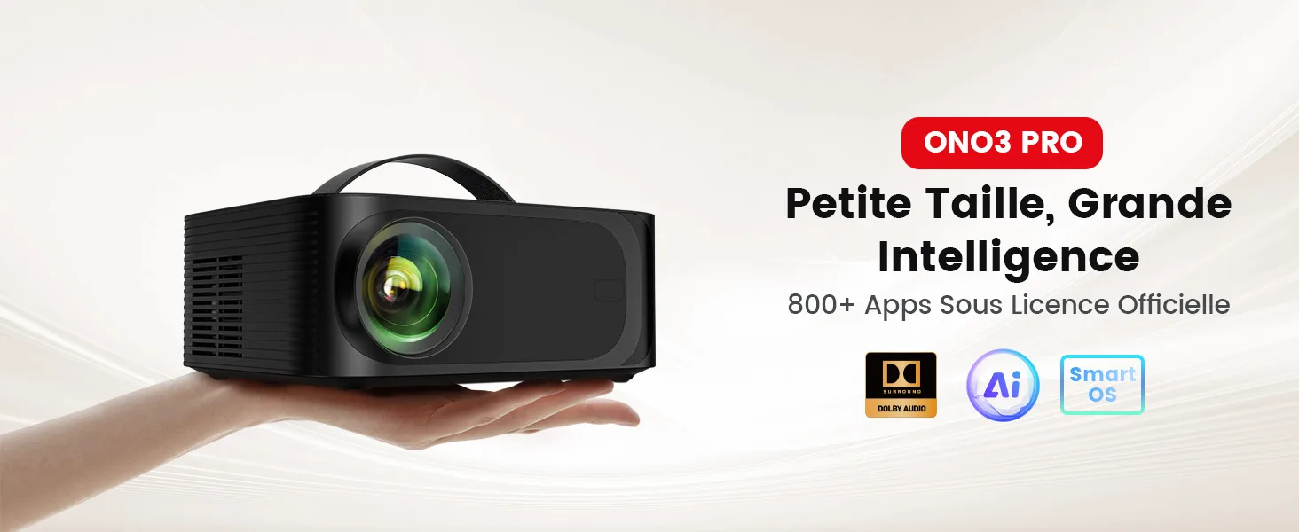 ONO3 Pro tenu dans une main, avec ses logos de certification