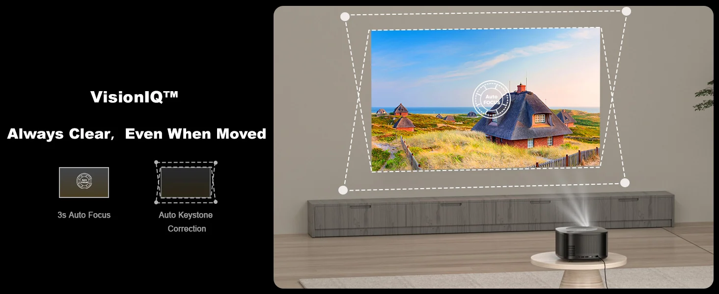 ONO5Pro projecting a landscape while VisionIQ squares and focuses the picture automatically