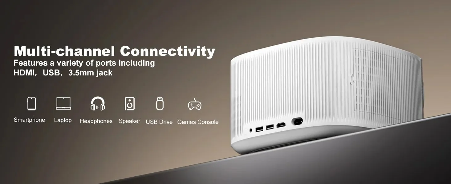 Close-up of the ONO5Pro-W rear panel showing its HDMI, USB and 3.5 mm connections