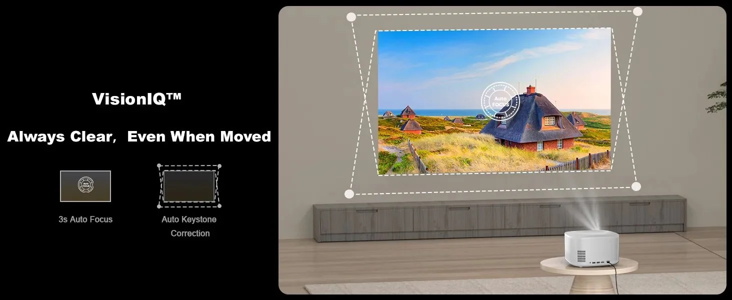 ONO5Pro-W projecting a landscape while VisionIQ squares and focuses the picture automatically