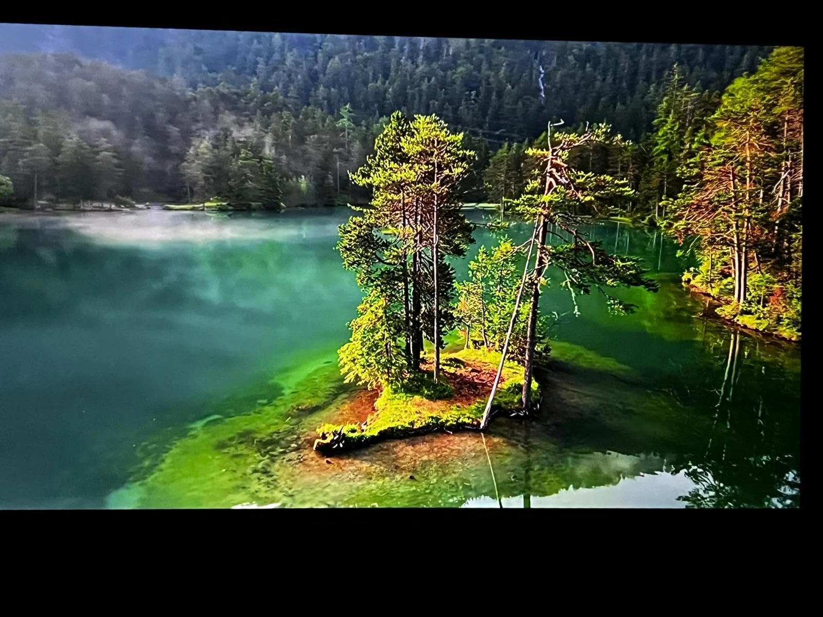 Buyer photo of a lake landscape projected by the white ONO5Pro-W